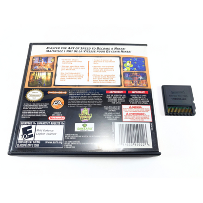 A picture showing the back of the original game case and game cartridge.