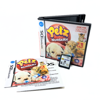 A picture showing the front of the original game case and cartridge, it's manual, and inserts.